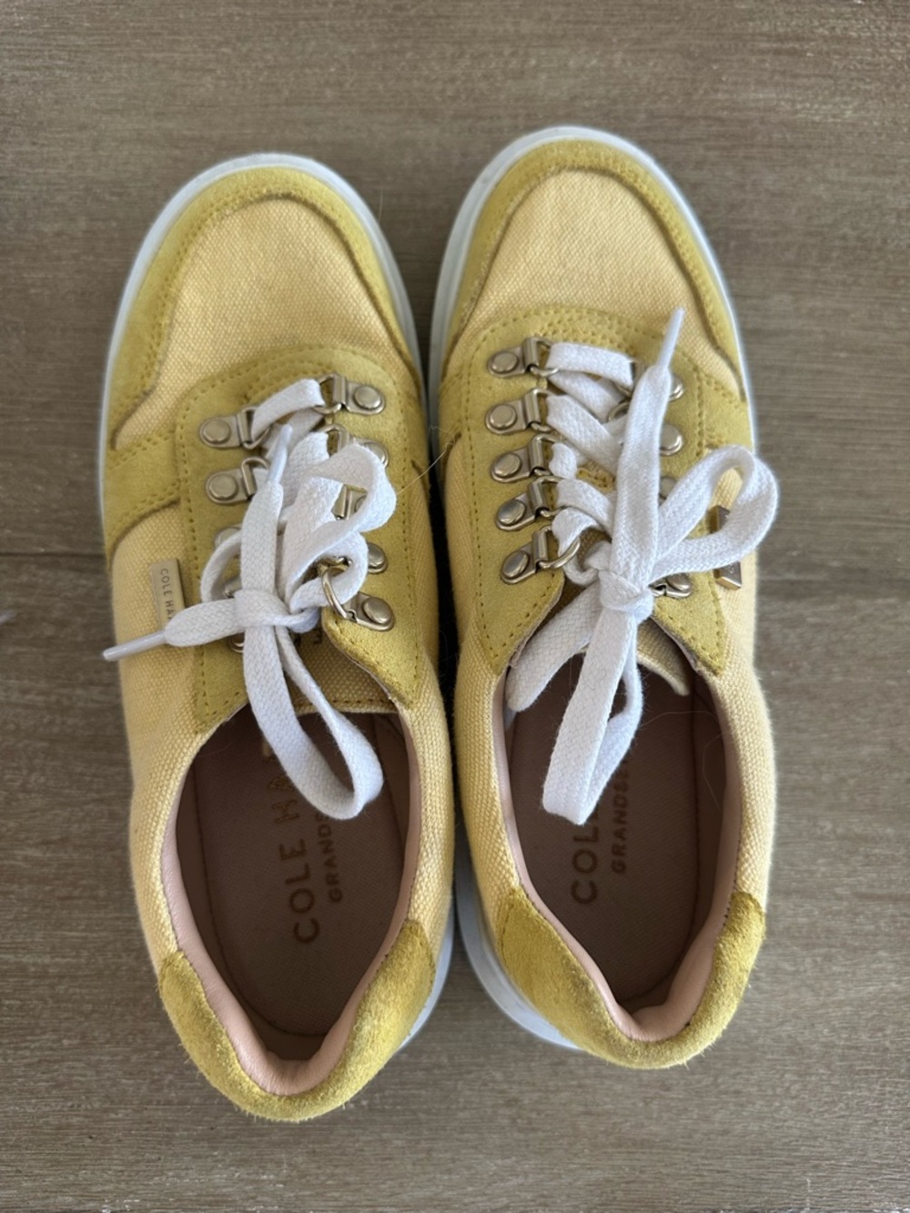 Cole Haan Yellow Canvas and Suede Lace-Up Sneakers